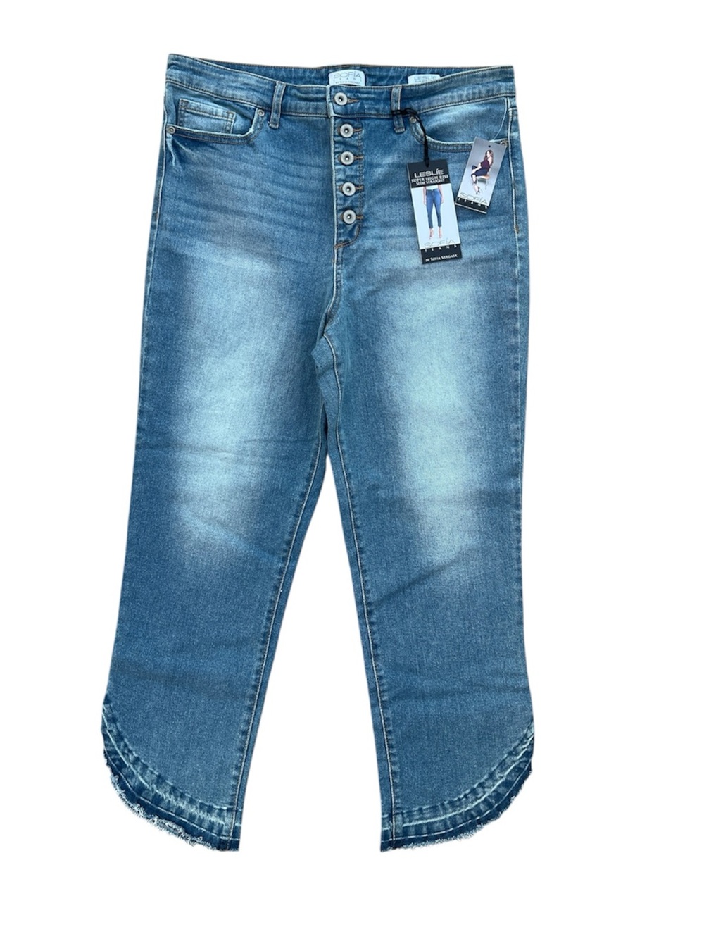 Super High Rise Slim Straight Blue Cropped Button-Fly Jeans Size 12